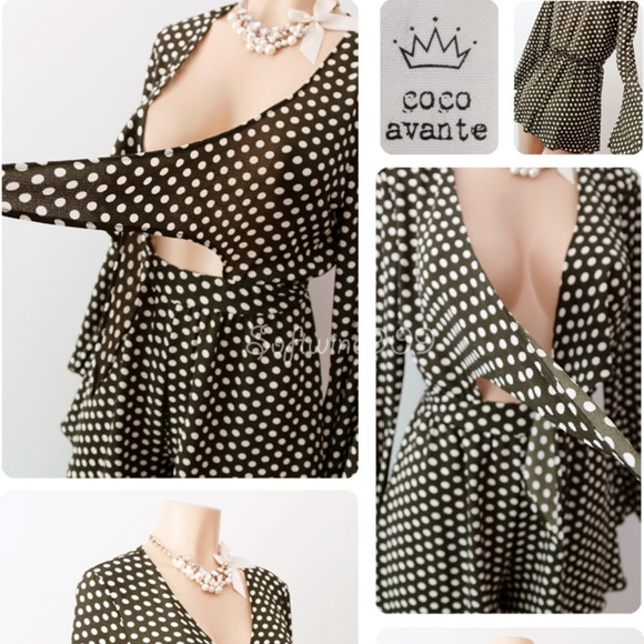 Last☝️Olive Khaki Polka Dot Tie Front Retro Romper - Picture 7 of 8